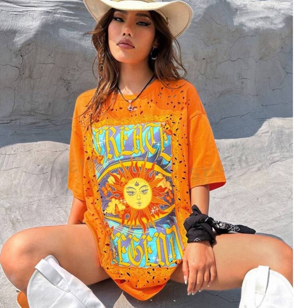 Women's Oversized Drop Shoulder Orange Tee